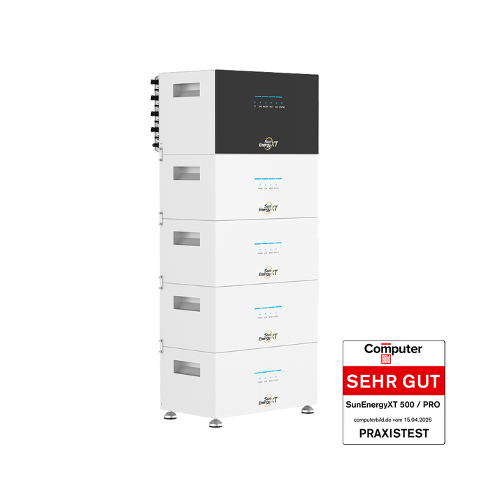 SunEnergyXT 500 mit 4 B500 Erweiterungsbatterien (25 kWh) – ComputerBild SEHR GUT