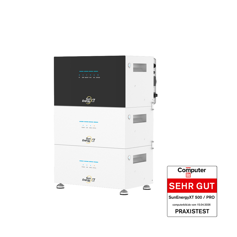 SunEnergyXT 500PRO 2400W mit 2× B500 Erweiterungsbatterien – All-in-One-Hybridspeichersystem (15 kWh / 2400 W) | Sofort lieferbar